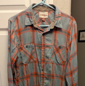 Simms Button Down Performance Flannel Outdoor Shirt Sz Medium